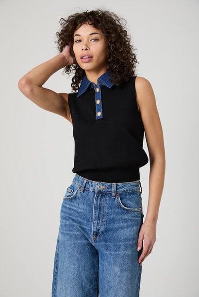 Maxime Knit Denim Collared Sweater Vest