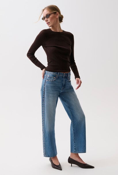 Lexi Mid Rise Bowed Straight - Star Studded