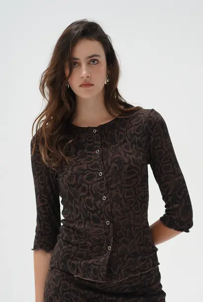 Snap Printed Ribbed Cardigan