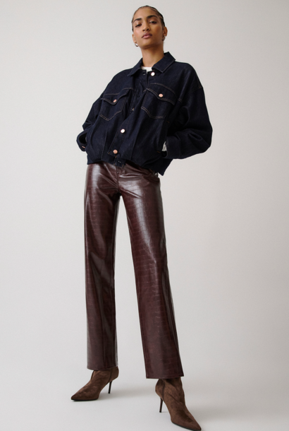 Cassie Super High Rise Straight - Burgundy Croc