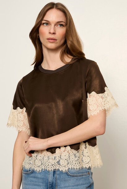 One of a Kind Satin Lace Top