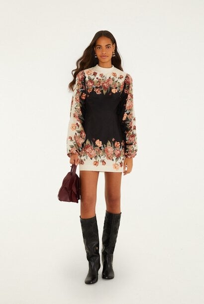 Winter Floral Long Sleeve Mini Dress