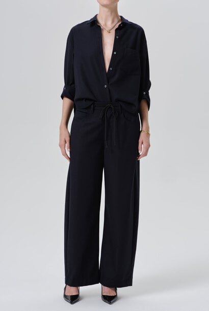 Brynn Drawstring Italian Virgin Wool Trouser - Navy
