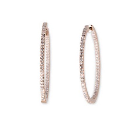 14K RG Medium Pave Inside Out Hoops (Pair)