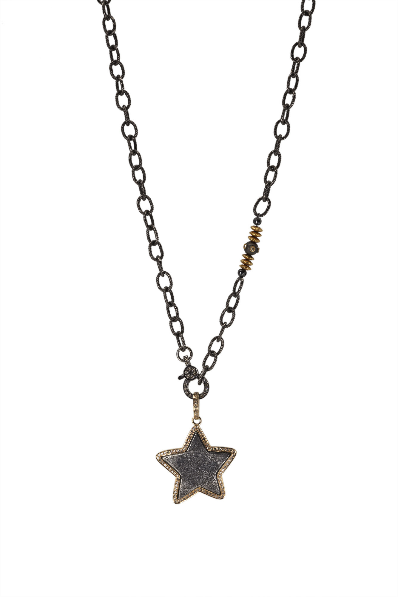 Silver Star w/ Gold & Diamonds on Ox Silver Chain