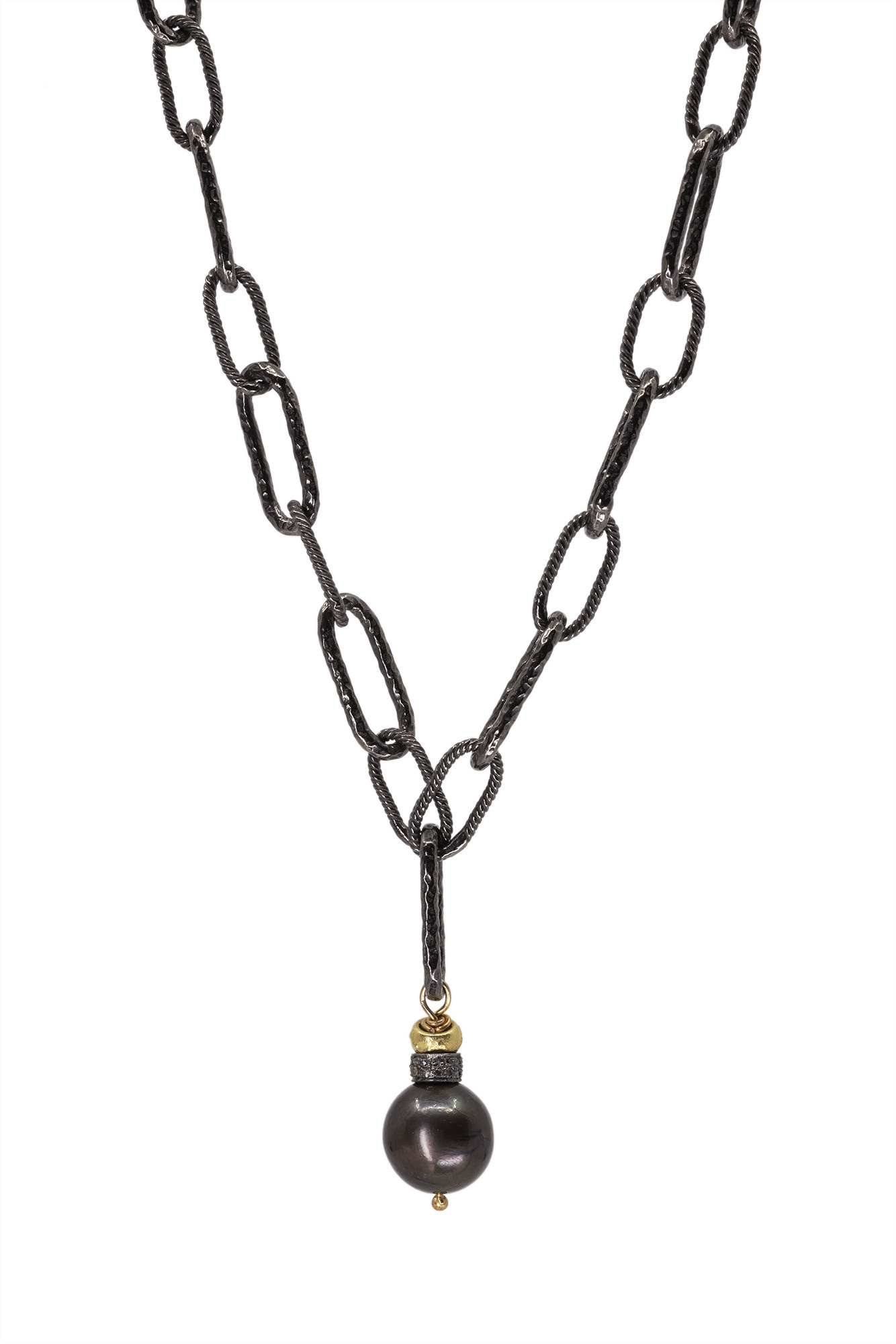 Tahitian Pearl w/ Gold & Silver on Ox Silver Chain