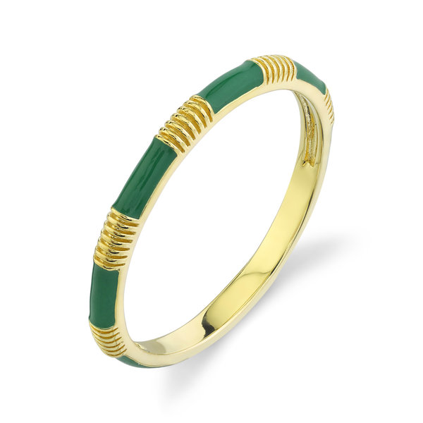Green Enamel Stacker Ring with Strie Details