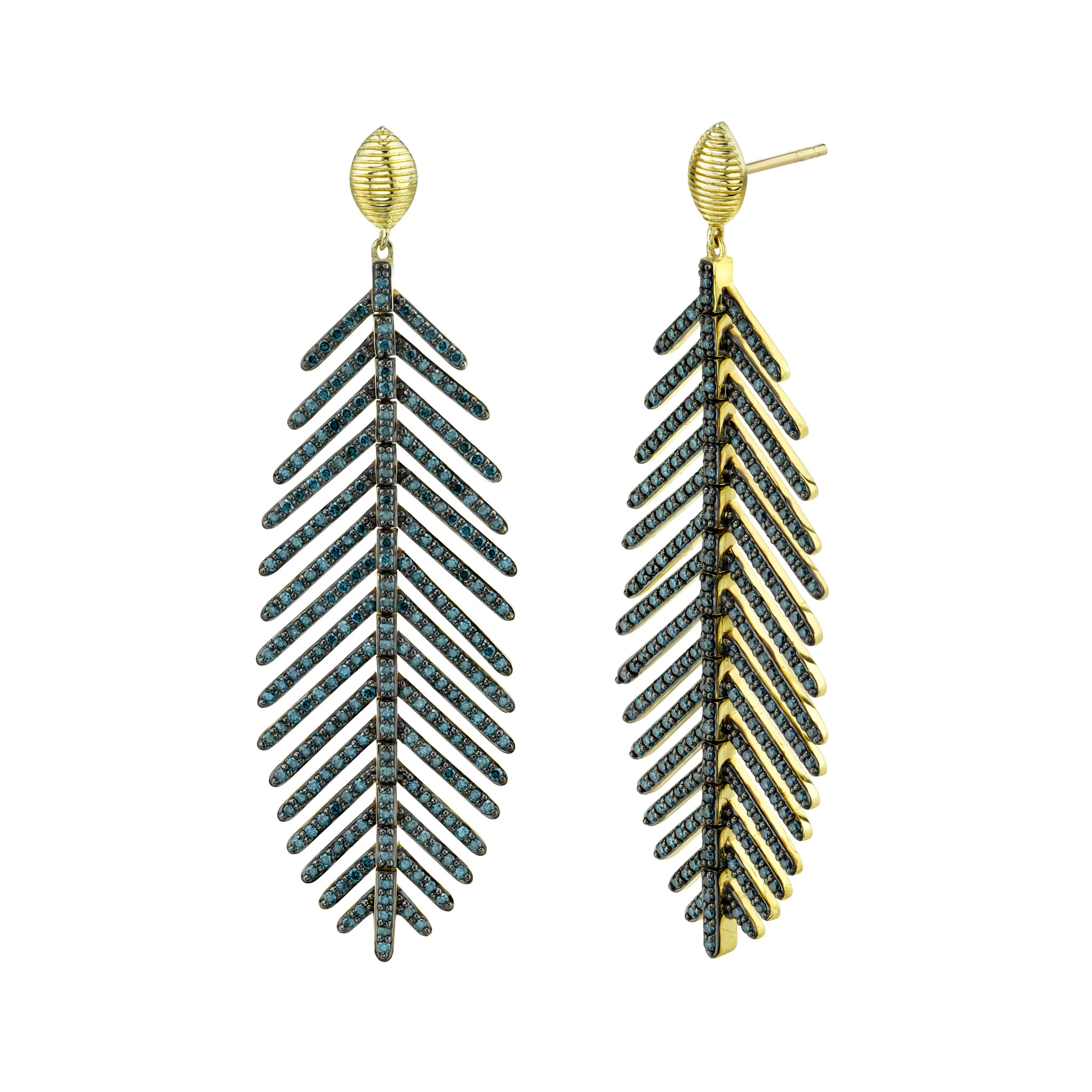 SMedium Sized Feather Earring with Blue Diamond & Marquis Strie Top