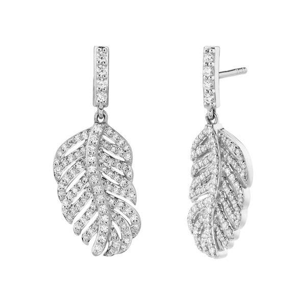 Petite Feather Drop Earring with White Diamond Detail