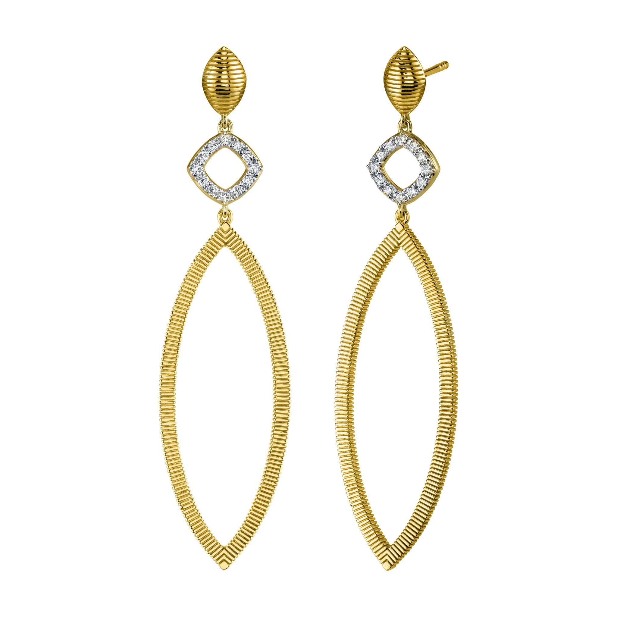 Marquis Earring with White Diamond and Strie Post
