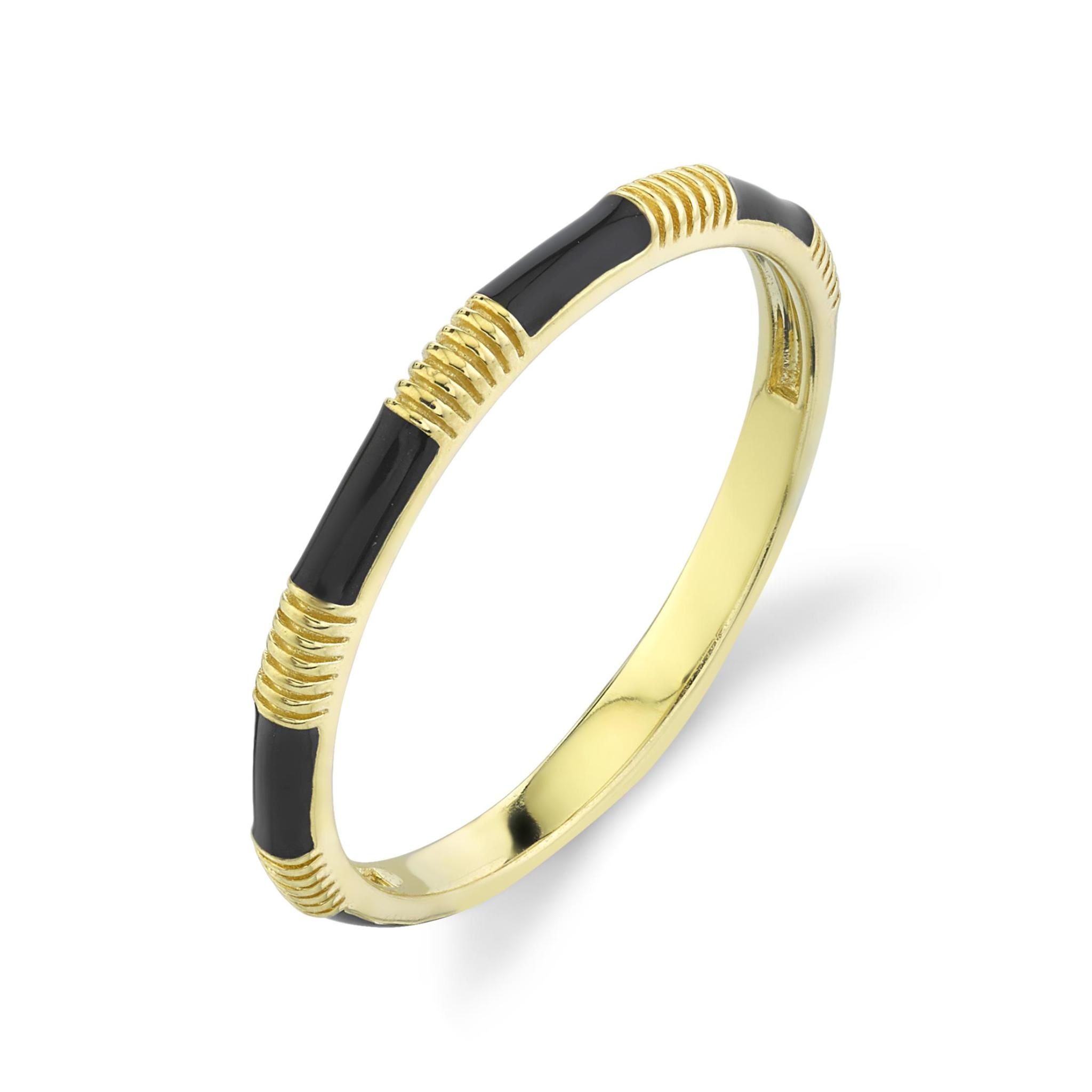 Black Enamel Band with Strie Detail