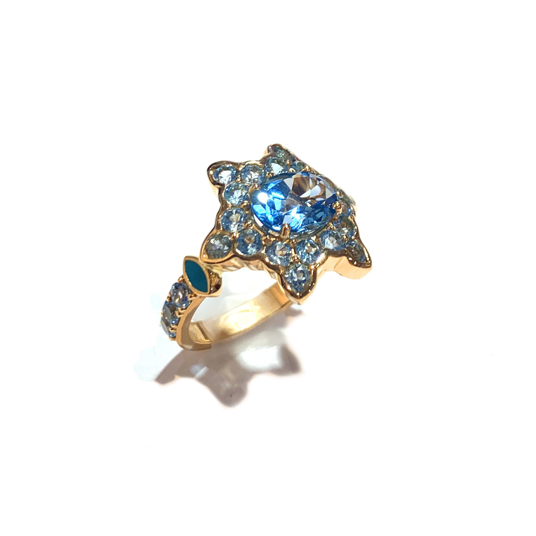 Blue Topaz with turquoise enamel ring