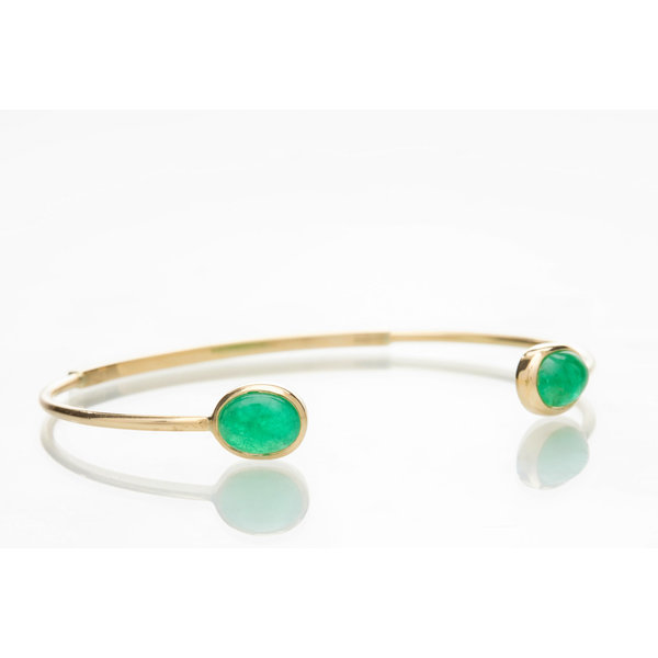 18K Gold Bracelet With Two Oval Emerald Cabochons