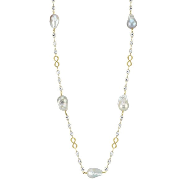 White Topaz Chain with Baroque Pearls & Strie Infinity Stations