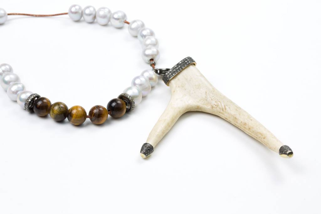 SILVER PEARL + TIGER EYE ROUNDS NECKLACE