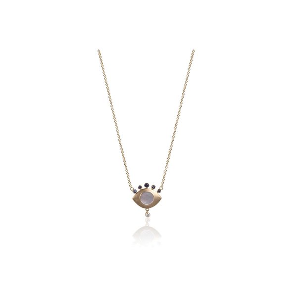 Mother of Pearl and Blue Diamond Eye Necklace