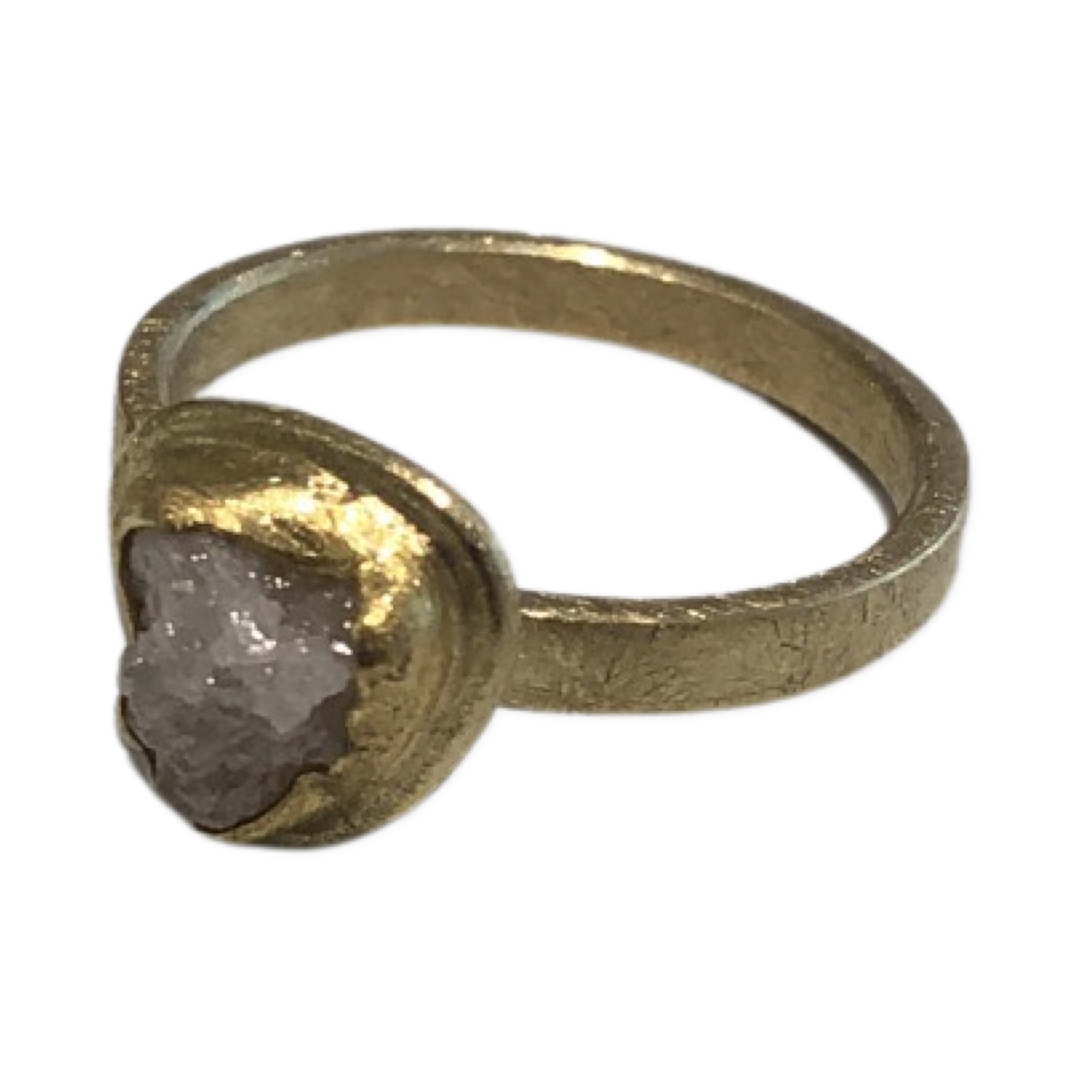 18K Gold Ring with Raw White Diamond