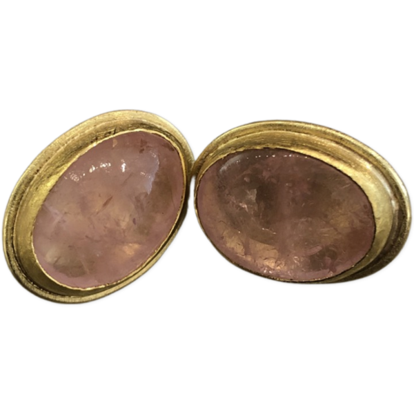 Earrings, Morgonite Oval Cabochon, 18/22k gold