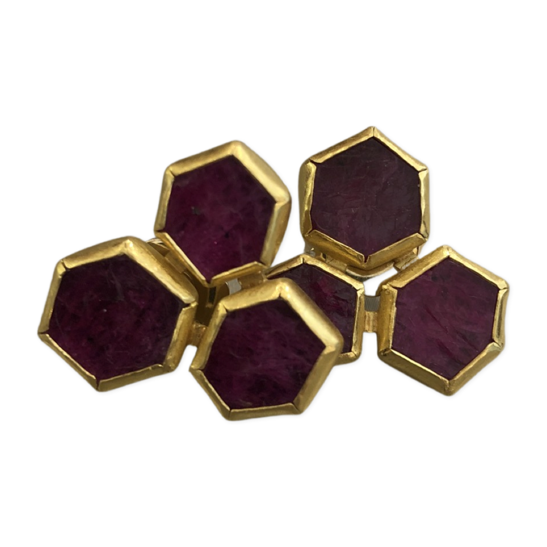 Hexagonal Rough Ruby Slice Earrings