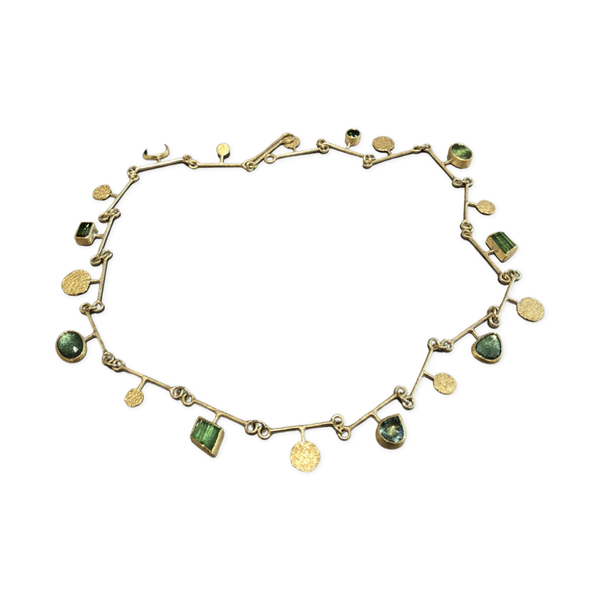 Necklace, green Tourmalines set in 22k gold