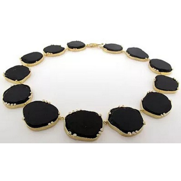 Black Turmaline w/ Set Diamonds Necklace