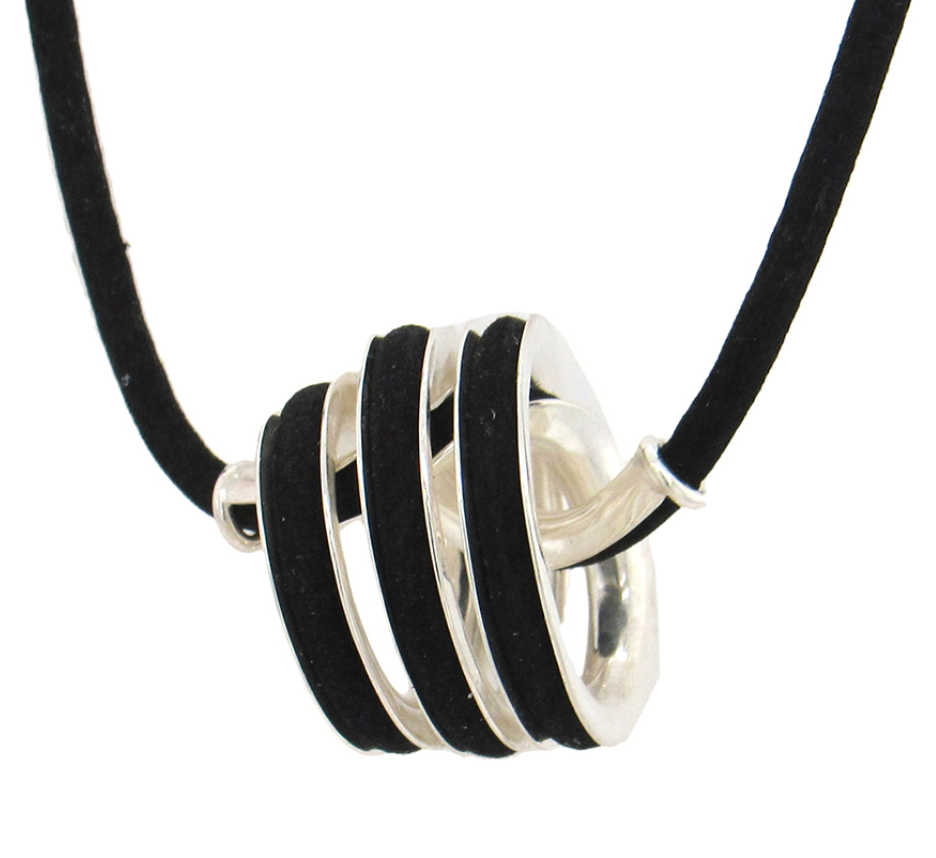 Half double fisherman's pendant with leather cord, sterling silver