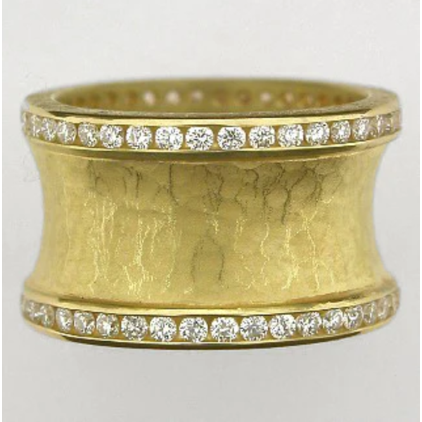 Wide Hammered Band with Channel Set Diamond Rims