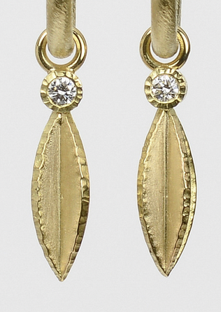Large seed drops with diamonds, 18k yellow gold