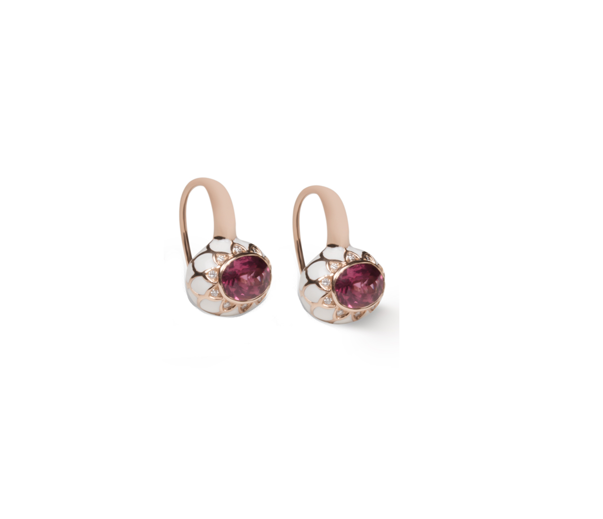 Pink Tourmaline White and Enamel Earrings