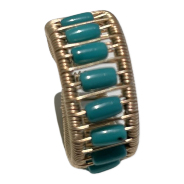 TA Ring 3/8" Gold Filled with Long Turquoise Tubes xl, size 6+