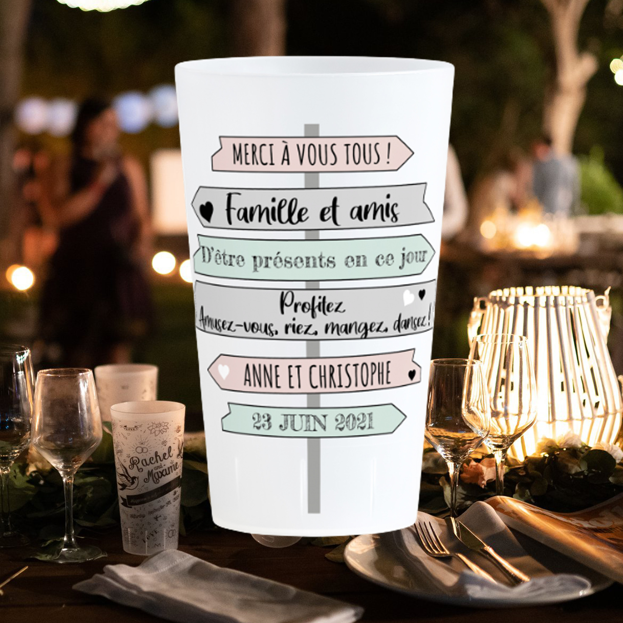 Wedding cups road sign
