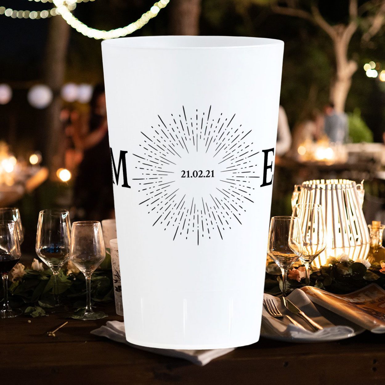 Wedding cups initials with firework