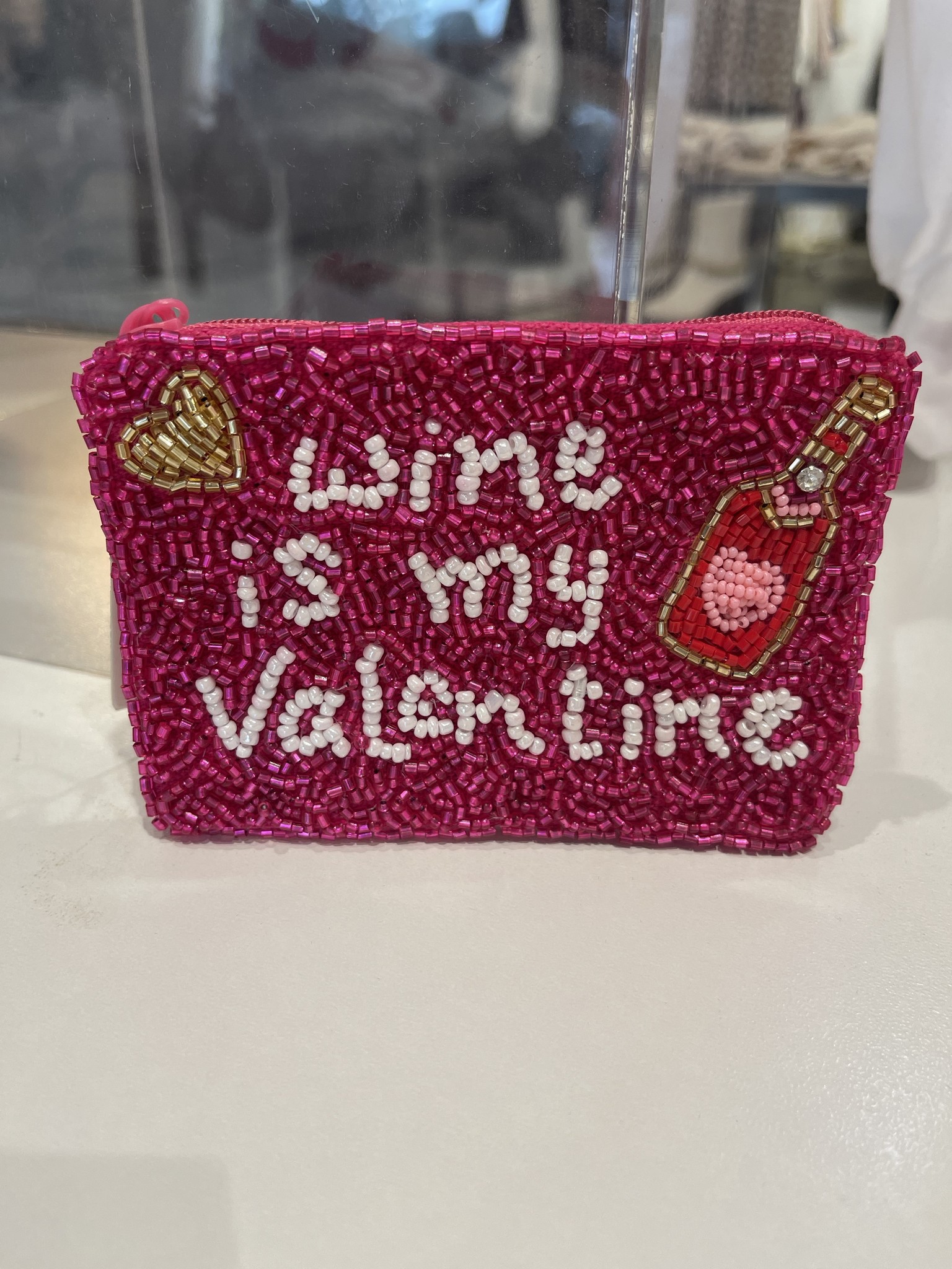 Wine is my Valentine Beaded Pouch