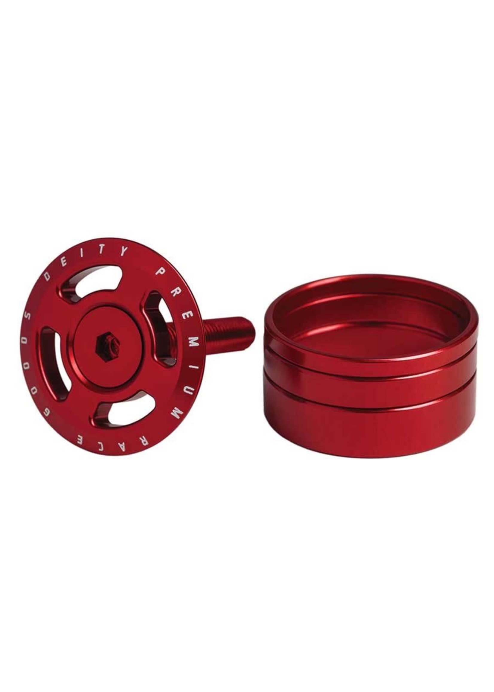 Deity Crosshair 1-1/8" Red Topcap and Headset Spacers Red Deity