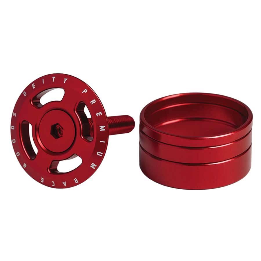 Deity Crosshair 1-1/8" Red Topcap and Headset Spacers Red Deity