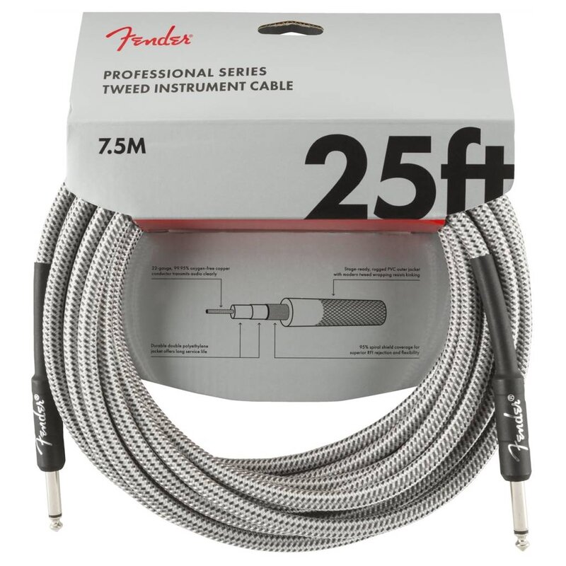 Fender NEW Fender Professional Series Cable 25' Straight/Straight - White Tweed
