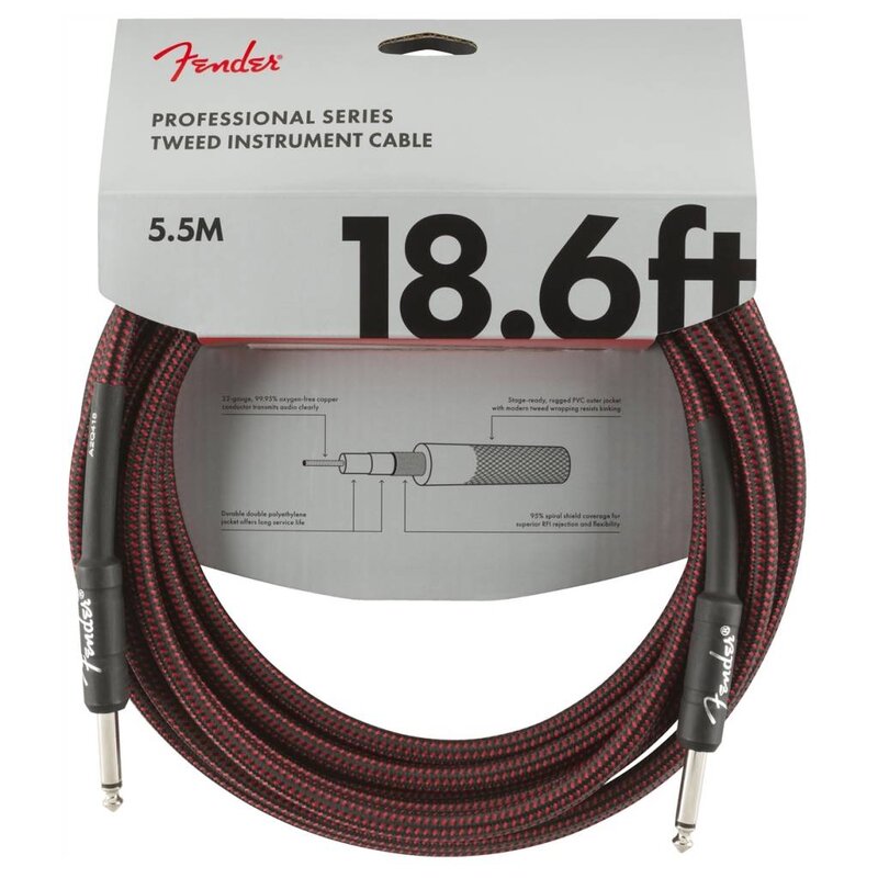 Fender NEW Fender Professional Series Cable - 18.6' - Straight/Straight - Red Tweed