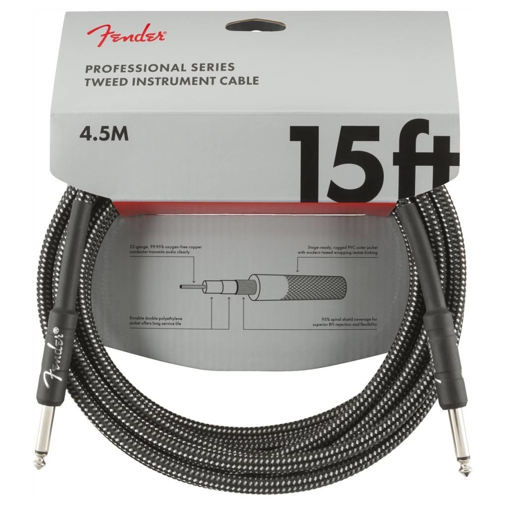 Fender NEW Fender Professional Series Cable - 15' Straight/Straight - Gray Tweed