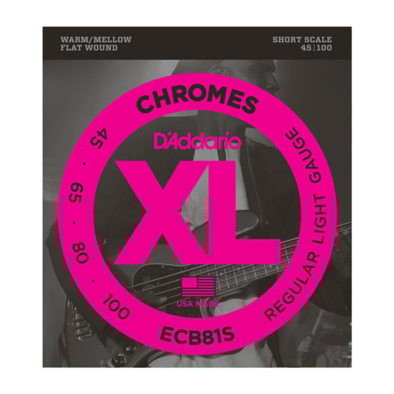 D'Addario NEW D'Addario ECB81S Chromes Flatwound Short Scale Bass Strings - Light - .045-.105