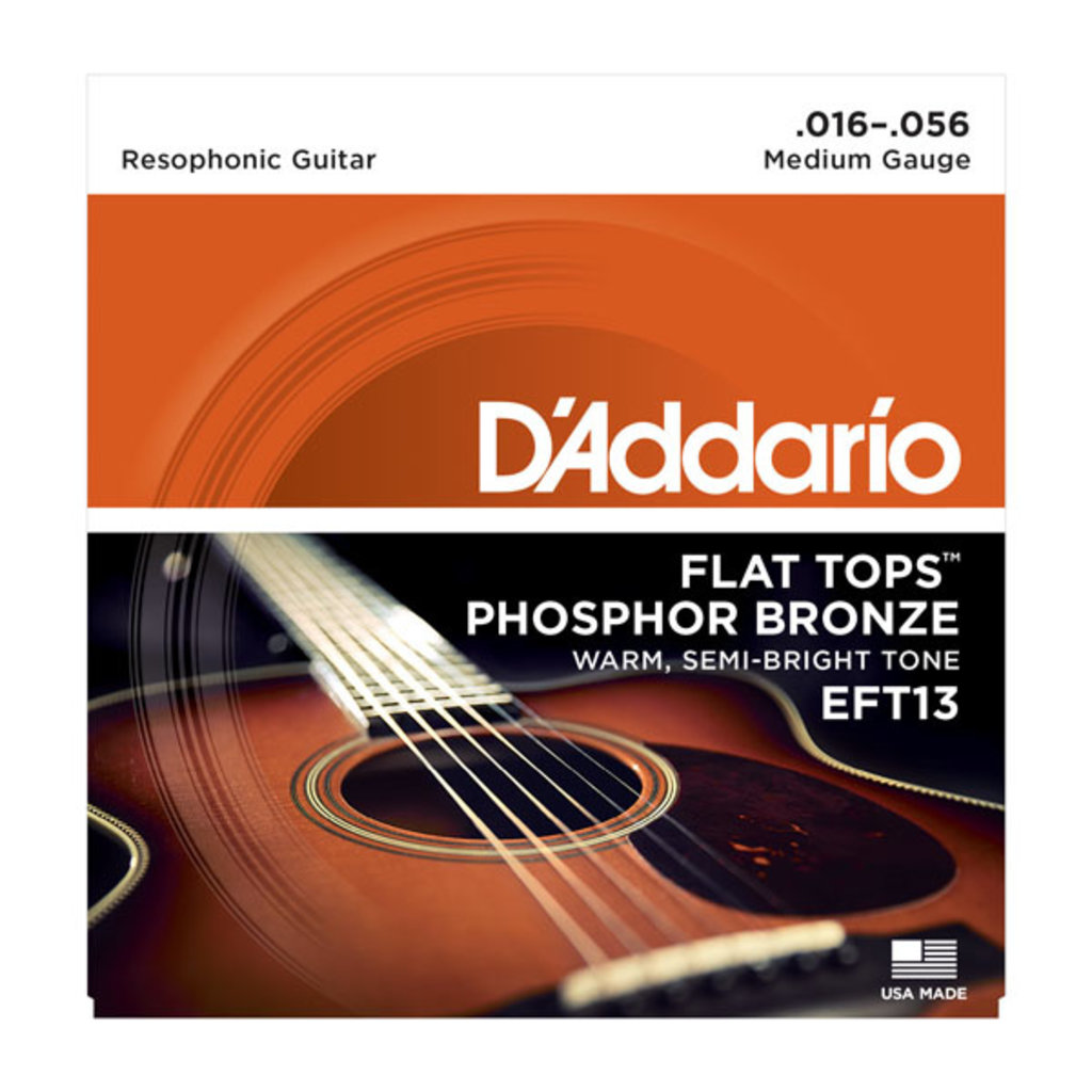 D'Addario NEW D'Addario EFT13 Flat Tops Phosphor Bronze Resonator Strings -  Medium - .016-.056