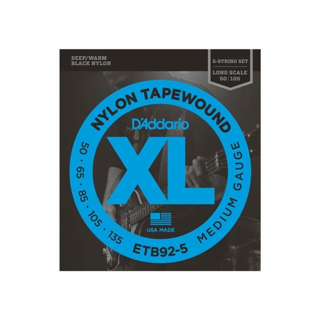 D'Addario NEW D'Addario ETB92-5 Black Tapewound Bass Strings - Medium - .050-.135