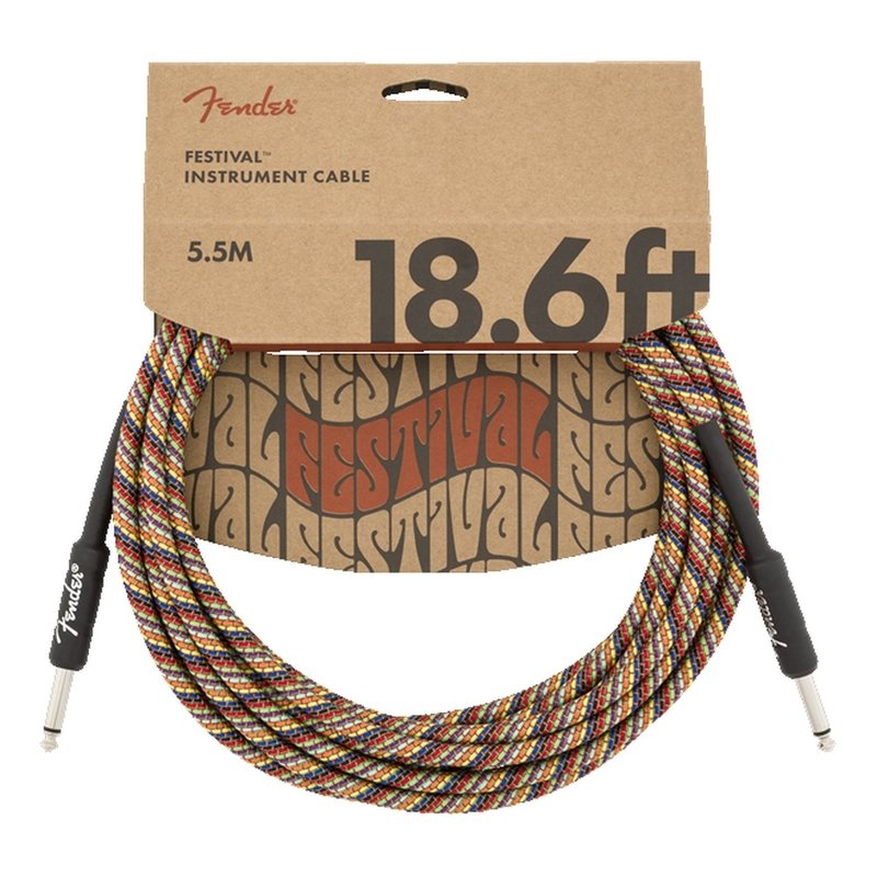 Fender NEW Fender Festival Instrument Cable - Pure Hemp - 18.6' - Straight/Straight - Rainbow