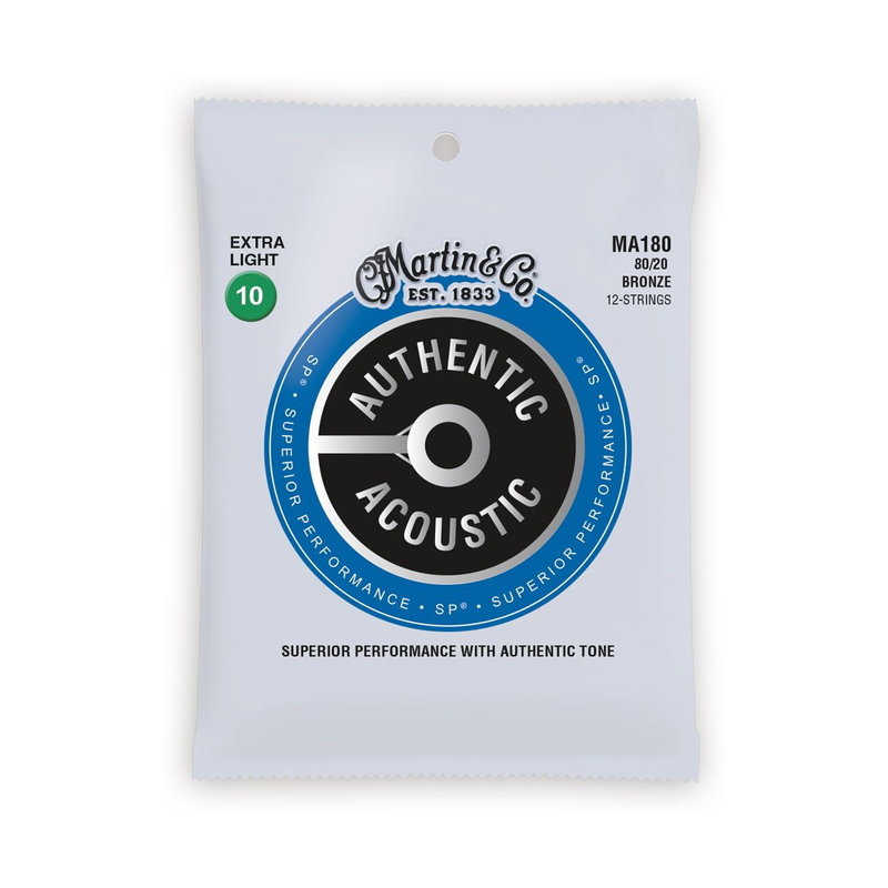 Martin NEW Martin Authentic Acoustic SP MA180 - Phosphor 80/20 Bronze - Extra Light 12 String .012-.054