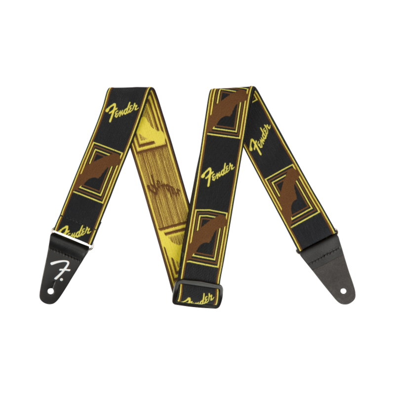 Fender NEW Fender Weighless Monogrammed Strap - Black/Yellow/Brown