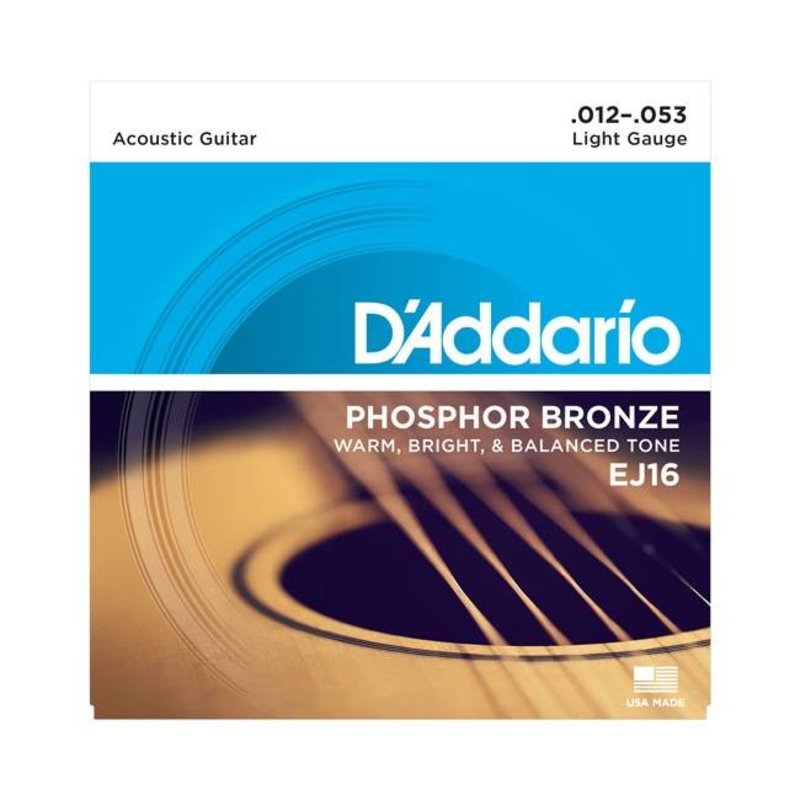 D'Addario NEW D'Addario EJ16 Phosphor Bronze Acoustic Strings - Light - .012-.053