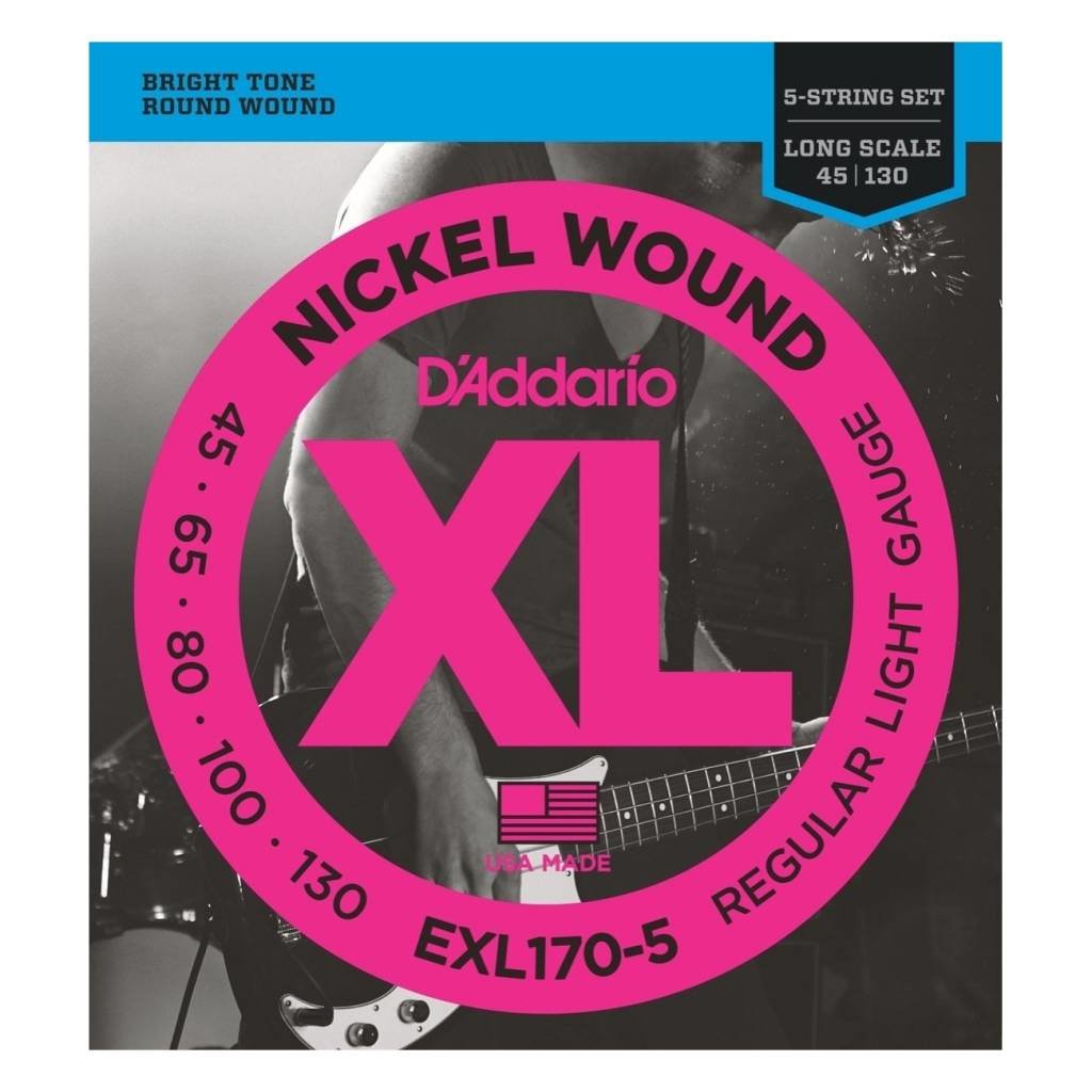 D'Addario NEW D'Addario EXL170-5 Nickel Wound 5-String Bass Strings - Regular Light - .045-.130