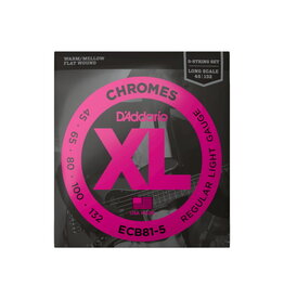 D'Addario NEW D'Addario ECB81-5 Chromes Flatwound Bass Strings - 5 String Light - .045-.132