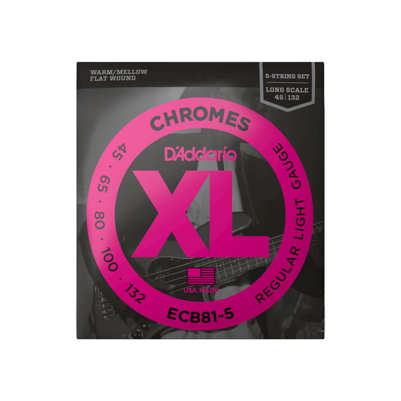 D'Addario NEW D'Addario ECB81-5 Chromes Flatwound Bass Strings - 5 String Light - .045-.132