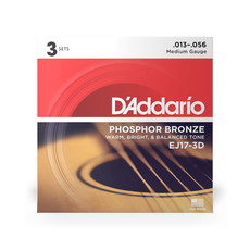 D'Addario NEW D'Addario EJ17 Phosphor Bronze Acoustic Strings - Medium - .013-.056 - 3 Pack