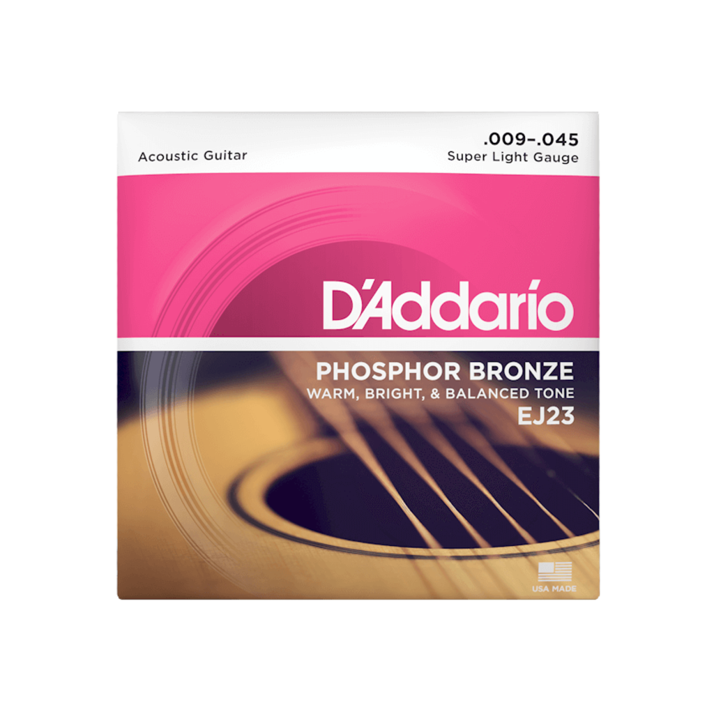 D'Addario NEW D'Addario EJ23 Phosphor Bronze Acoustic Strings - Super Light - .009-.045